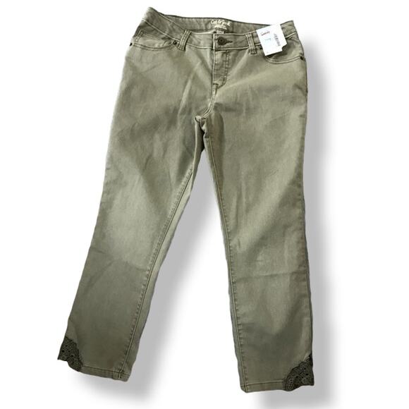 Cat & Jack Girls Jeans Size 16 Super Skinny Olive Lace Capris Denim NEW - Picture 1 of 7